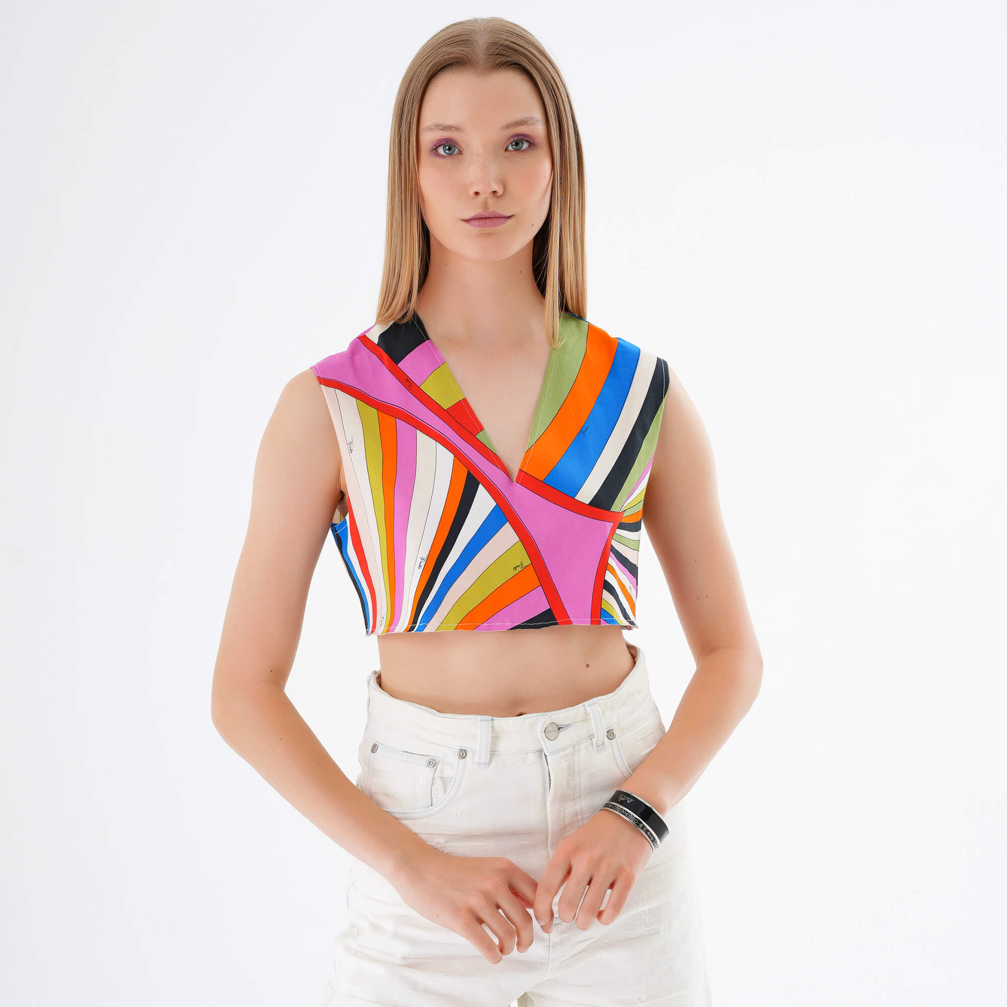 Emilio Pucci -Multicolor Printed Cotton Crop Top M